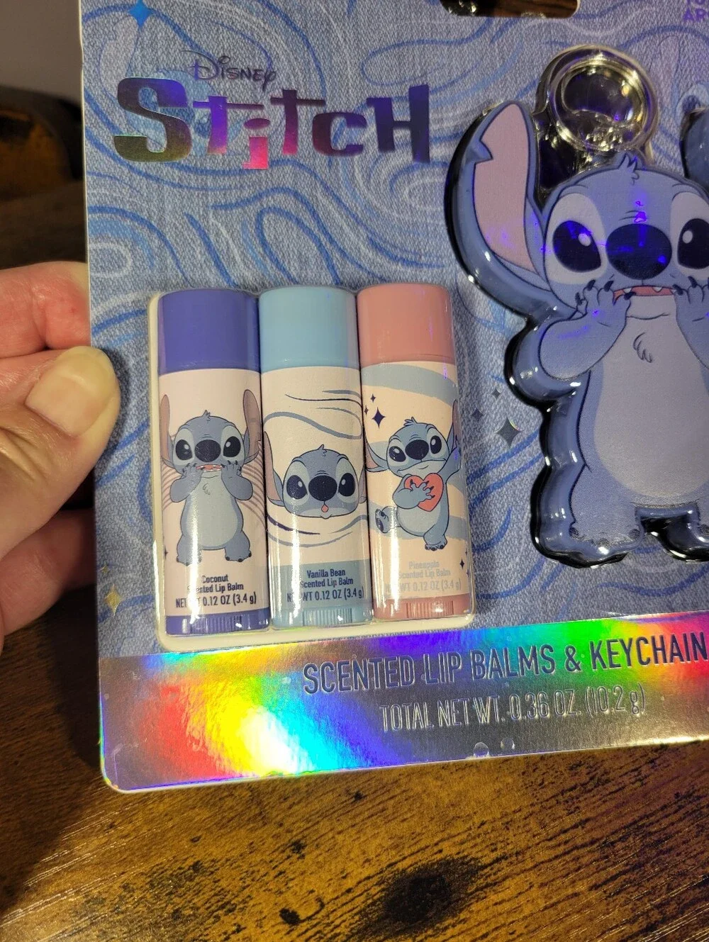 Disney Stitch Lip Balm Trio & Keychain - Blue, Pink